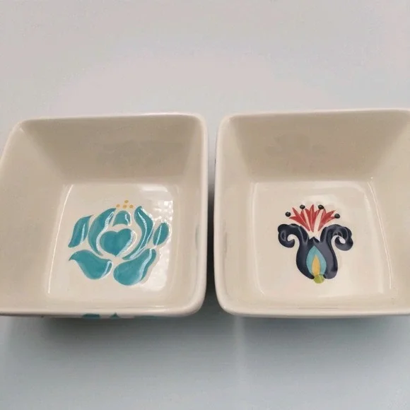 Set of 2 Vida Eva Mendes for España "Jardine" Square Handcrafted Snack Bowls 5" - Picture 3 of 9
